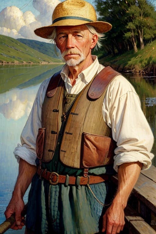 AI generated: portrait of fisherman style of E. H. Shepard, oil painting, masterpiece, ultra detailed, textured, i...