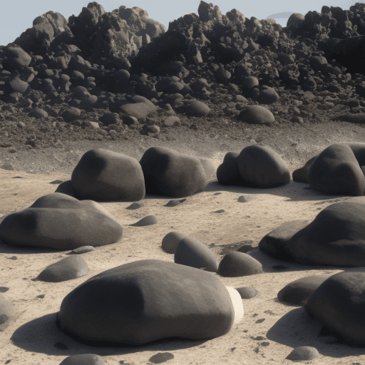 AI generated: high black granite rocks, with sharp peaks on the rocks, their granite texture is clearly visible, t...