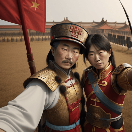 AI generated: shot from selfie,Ancient Chinese generals on the battlefield