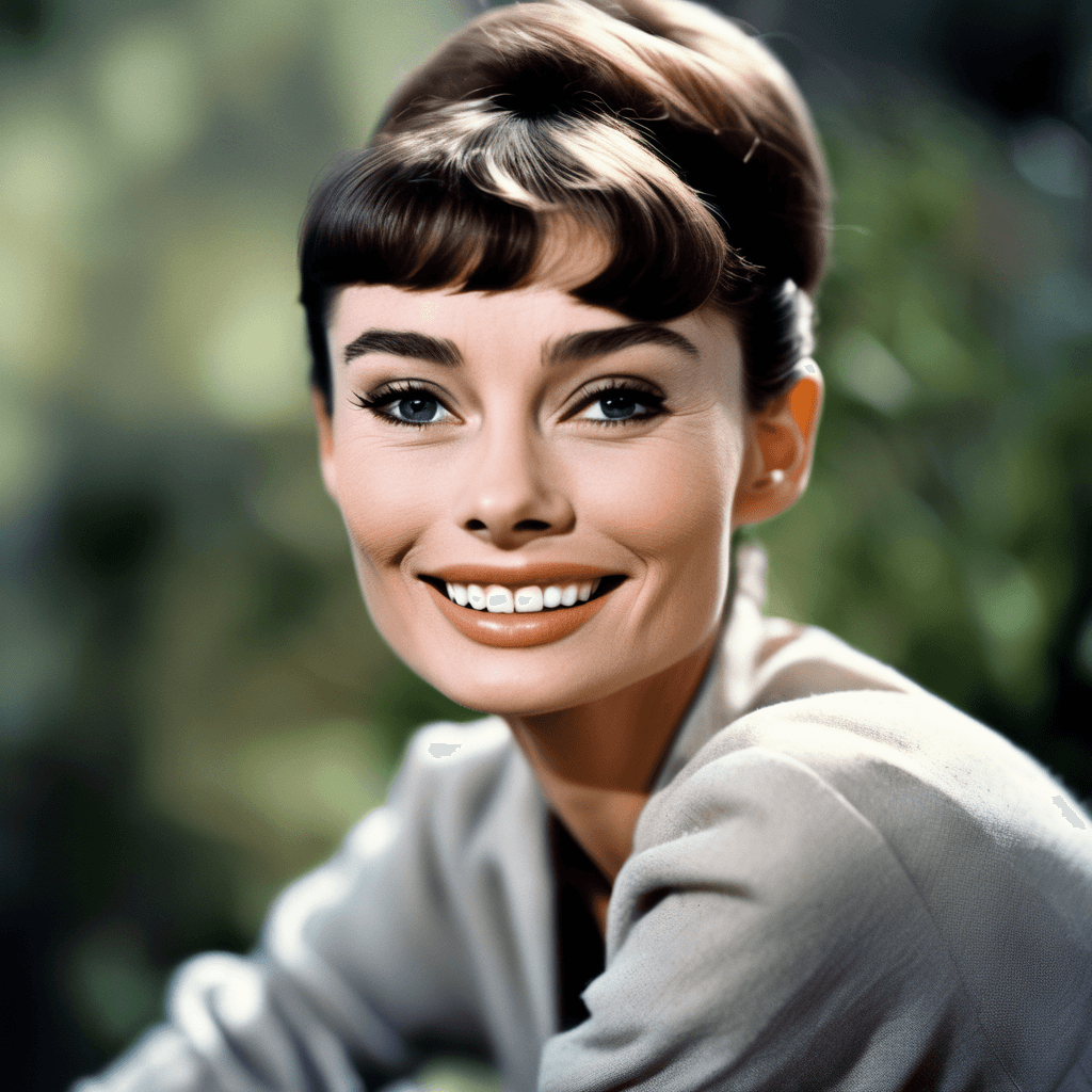 AI generated: EXTREMELY DETAILED medium closeup environmental portrait photo, emotional, joyful, surreal AUDREY HE...