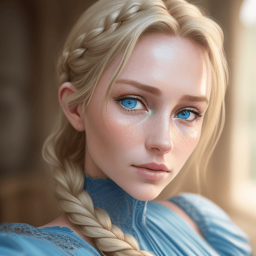 AI generated: hyper realistic waist up selfie portrait of a beautiful england
 woman with short blond messy braide...
