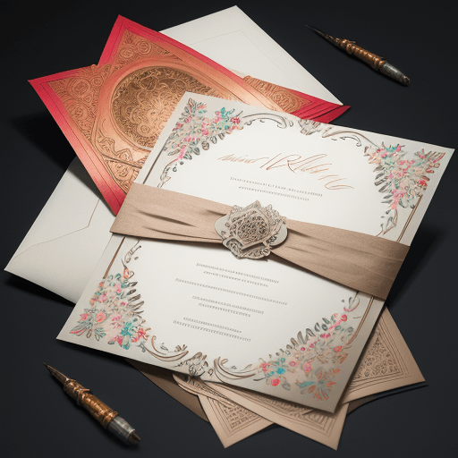 AI generated:  wedding invitation card with colorful flowers design, front view, watercolor, trending on artstatio...
