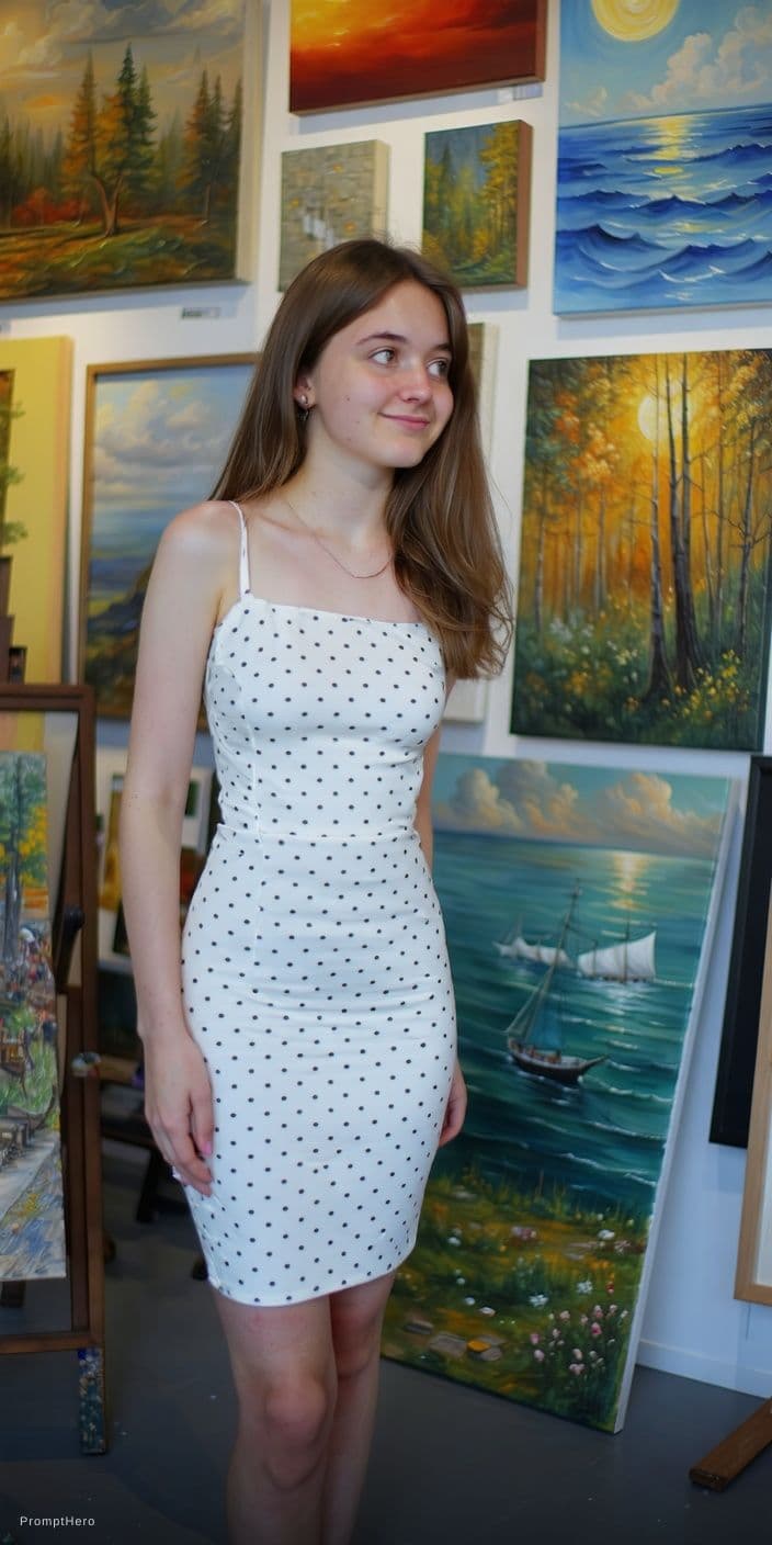 AI generated: Ultra-realistic 8K HD photography with skin detail. The image shows a young woman standing in front ...