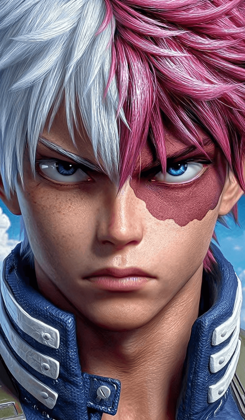 AI generated: Realistic photograph of todoroki shoto ,he is looking directly at the camera against a white backgro...