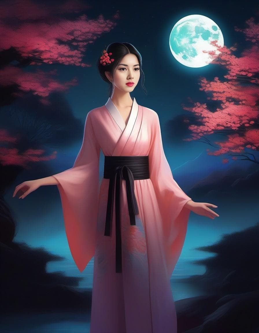 AI generated: A painting of a plum blossom with the moon in the background, inspired by George Lacom, James A. R. ...