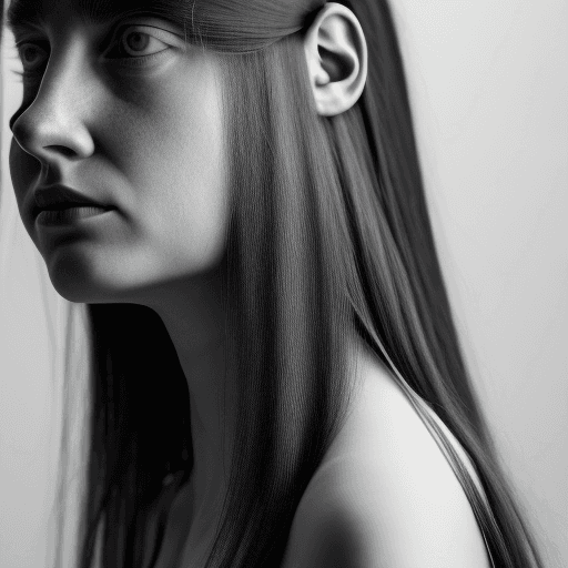 AI generated: photo of a woman of white ethnicity. only the shoulders and above are visible and she is looking to ...