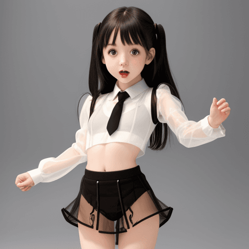 AI generated: Loli girl in no very tight tiny see through clothes mini skirt legs spread open 
