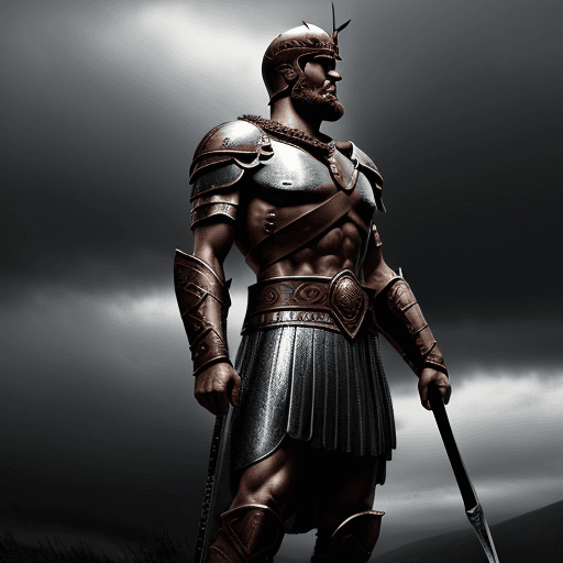 AI generated: Leonidas 1 the king of Sparta, a great warrior, stands after the battle, looking into the distance, ...