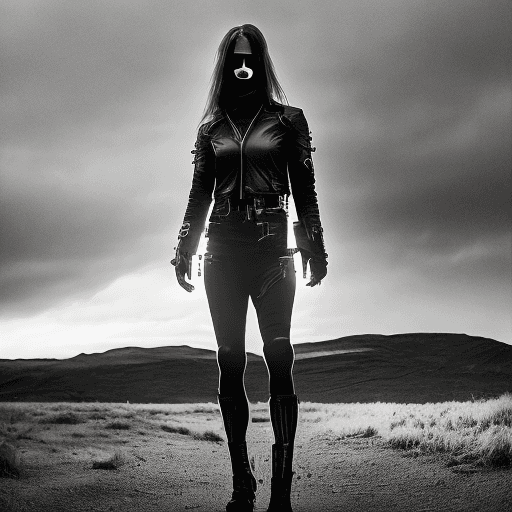 AI generated: A mesmerizing photograph capturing the ethereal beauty of the Terminator Girl, with her cyborg featu...