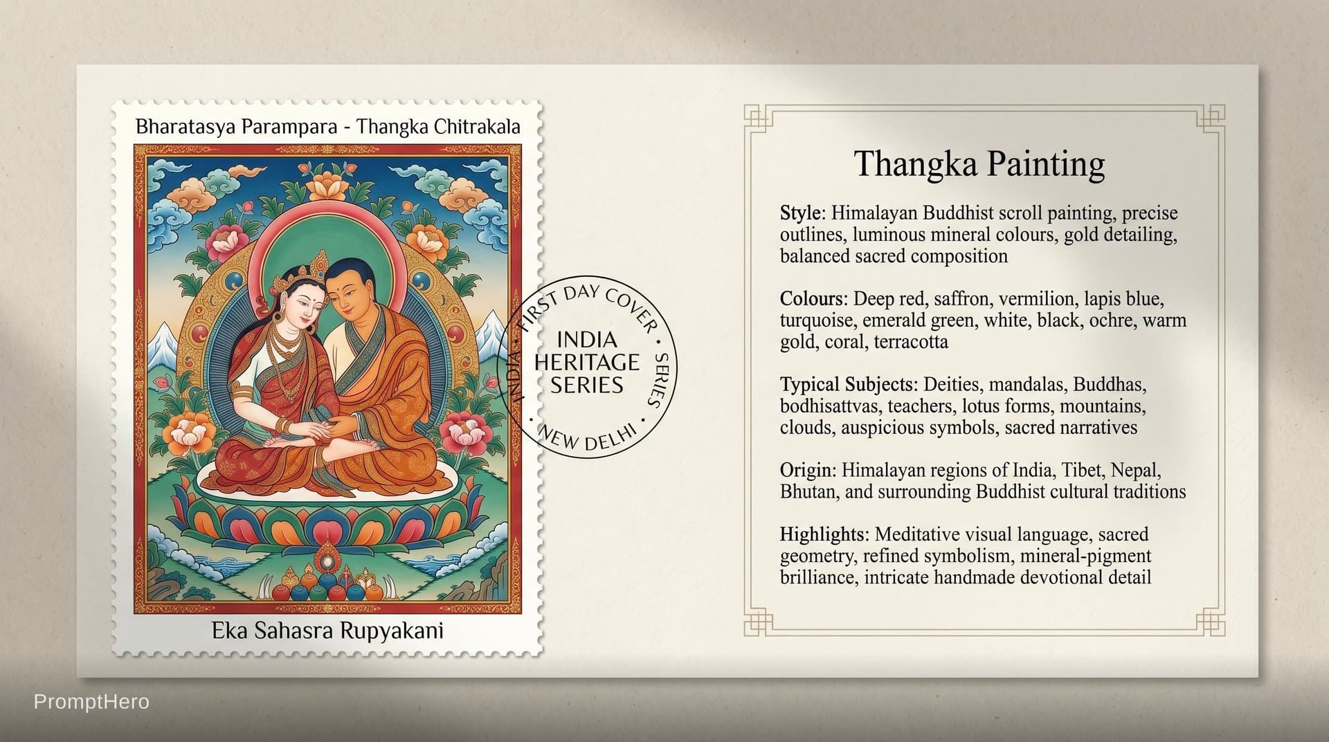 AI generated: Create a 16:9, 4K premium commemorative First Day Cover envelope inspired by India Post heritage des...