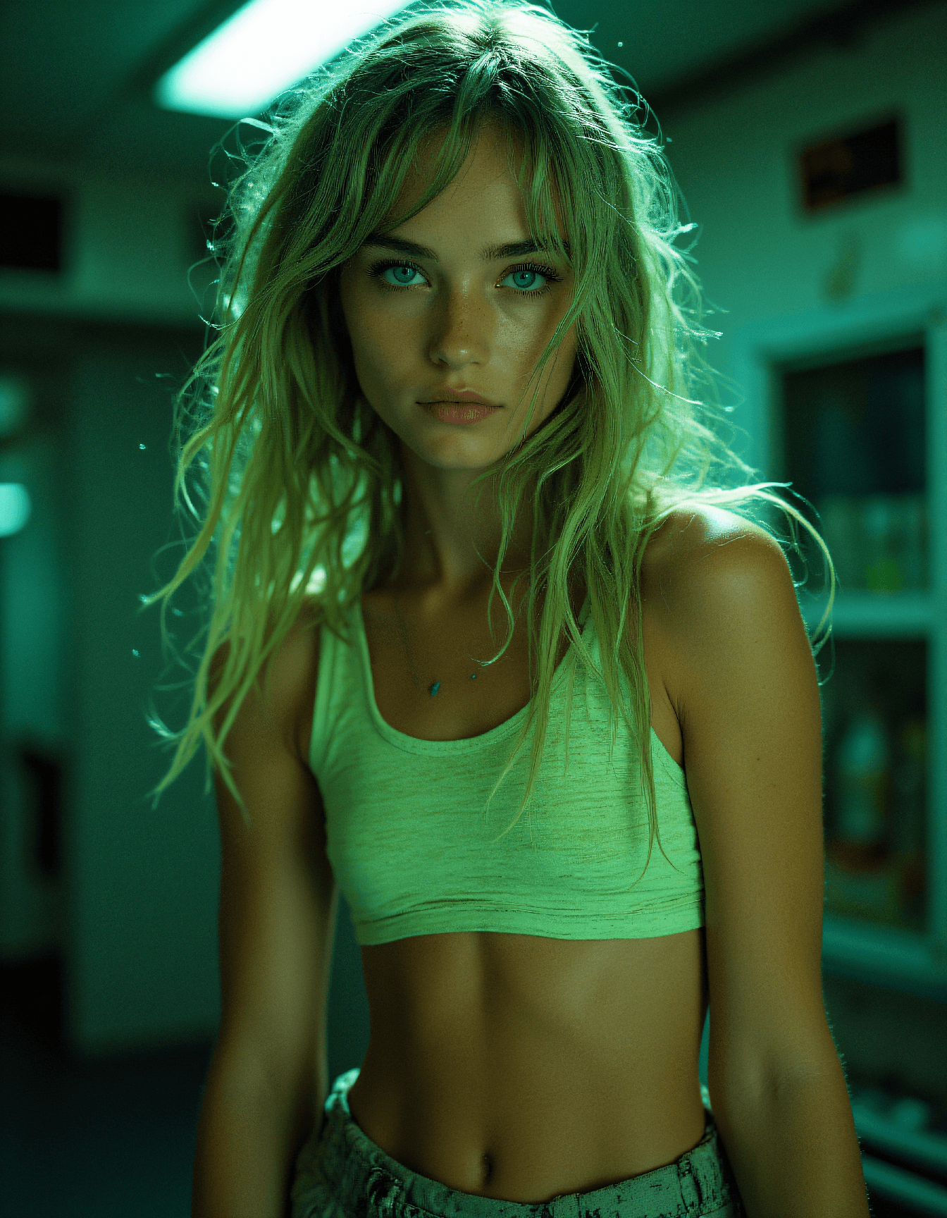 AI generated: Half Body Fantasy Fashion photo of a 
24 year old Romani-Arapaho female confident fitness coach 
wit...
