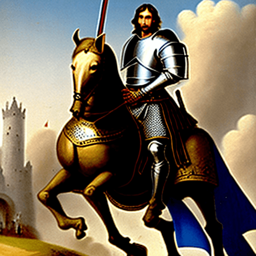 AI generated: Photo of a hyper-realistic portrayal of a knight from the year 1402 on horseback. Visualize Stefan L...