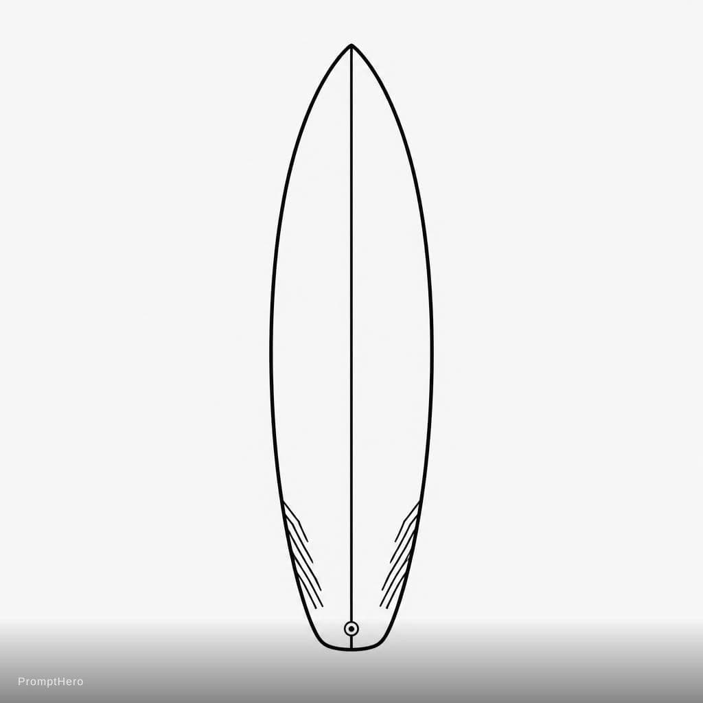 AI generated: black outline minimalist surfboard drawing for in a neo-brutalist website design