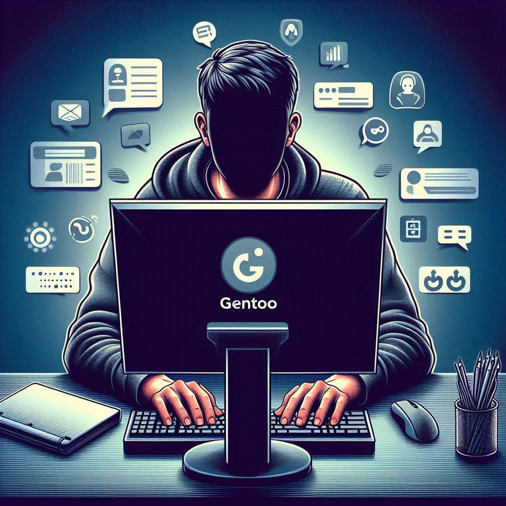 AI generated: a guy sitting at a computer. It's a partially hidden, mysterious effect. Popular social media such a...