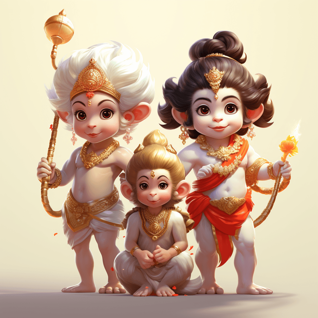 AI generated: cute hanuman ji picher white colour monkey face child full body with shree ram, illustrated as a chi...