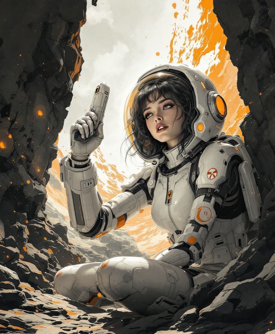 AI generated: scifi artwork by roblunda mccallum, in the style of blink-and-you-miss-it detail, full body, dark wh...