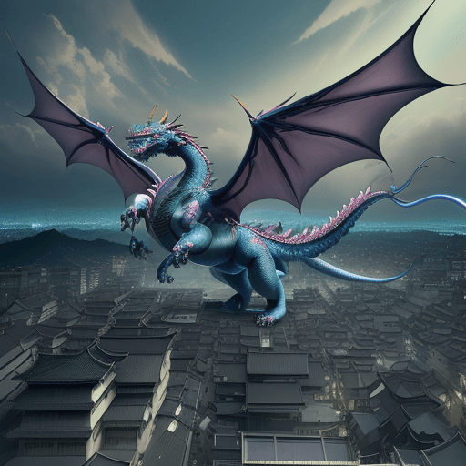 AI generated: Kyoto Animation stylized anime mixed with tradition Chinese artworks~ A dragon flying at modern cybe...