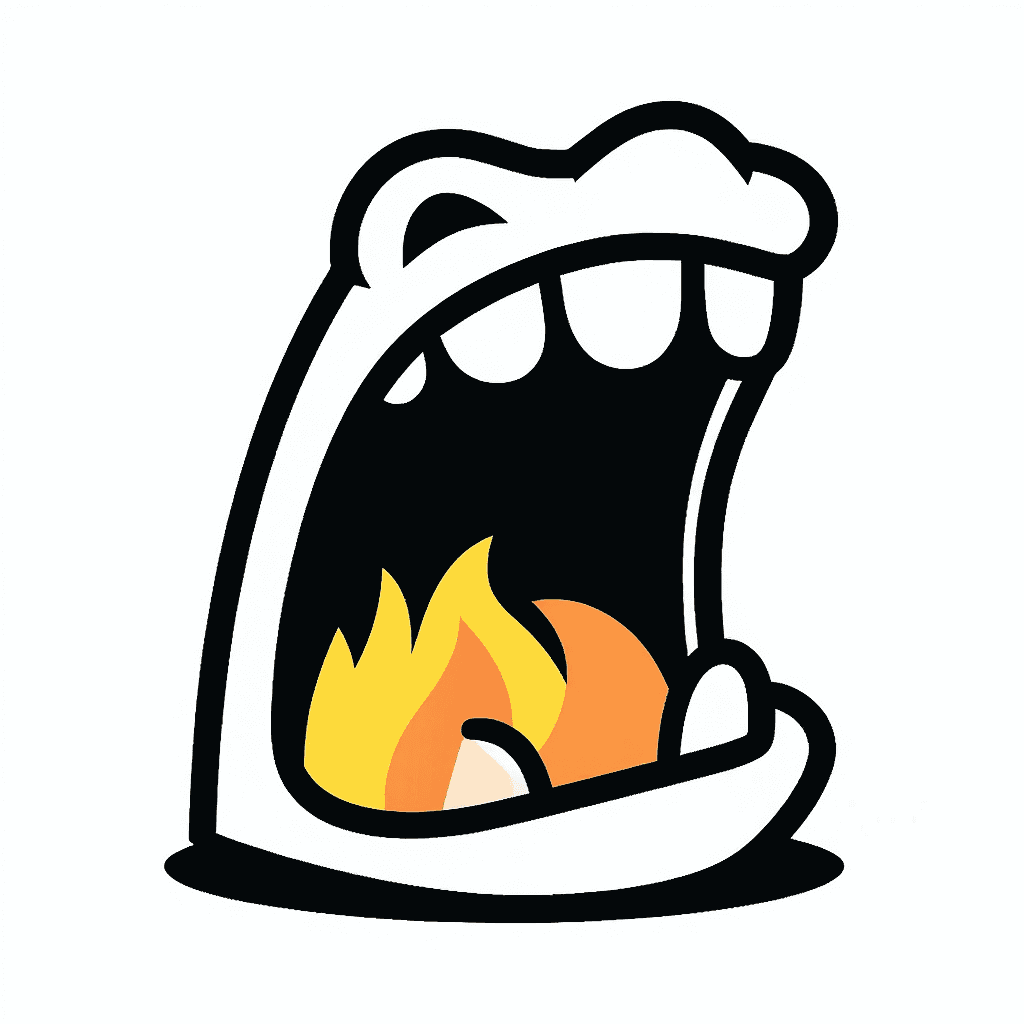 AI generated: mouth, side on, open as if about to eat something. Flat colours, simple design for a logo. the botto...