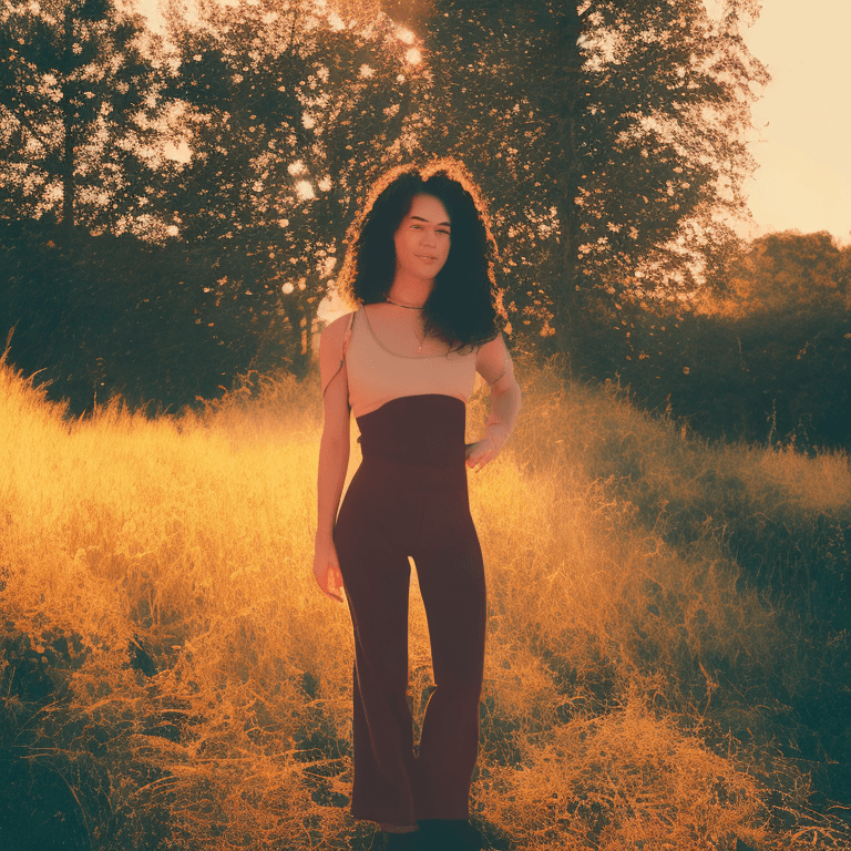 AI generated: An image of a woman standing outdoors during the golden hour, capturing the warm tones of the settin...
