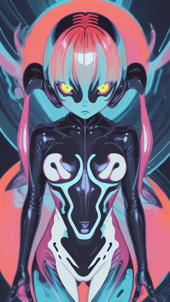 AI generated: in a cold background portrait of little (alien woman)1.1, Prominent eyes, illustration, anime, vecto...