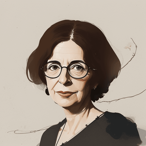 AI generated: Portrait of a Spanish writer Carmen  Martin Gaite, in the style of video montages, nature-inspired, ...