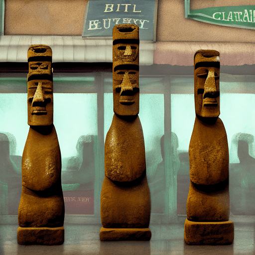 AI generated:  Paste oil Moai Statues visit a bakery, oil --style raw --v 6.1