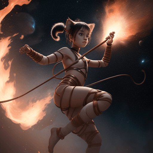 AI generated: cinematic portrait of a young beautiful and cute female with a monkey's tail, small kitty ears and c...