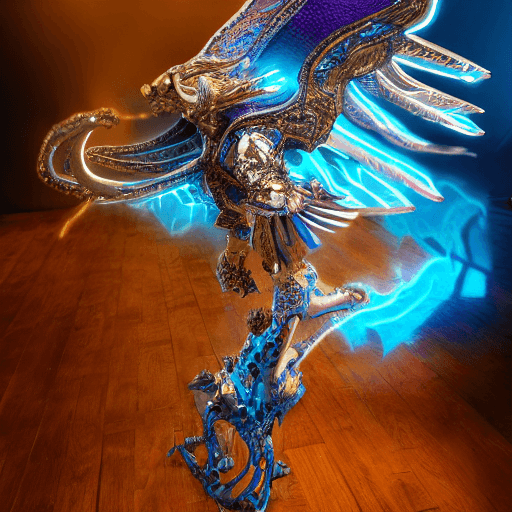 AI generated: a photo of 8k ultra realistic horse with wings, full body, intricate purple and blue neon armor, orn...
