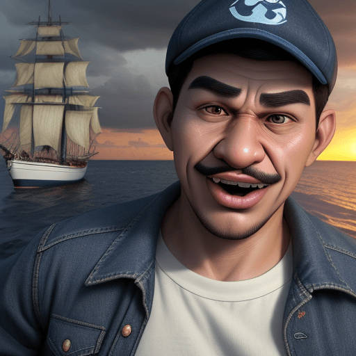 AI generated: Photo 3D realistic caricature, enlarged head, funny face, big nose, wide mouth, a man with a Javanes...