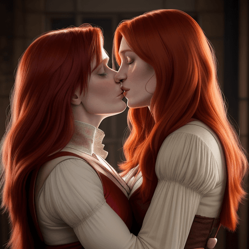 AI generated: bryce dallas howard jessica chastain lesbian kissing each other long haired version