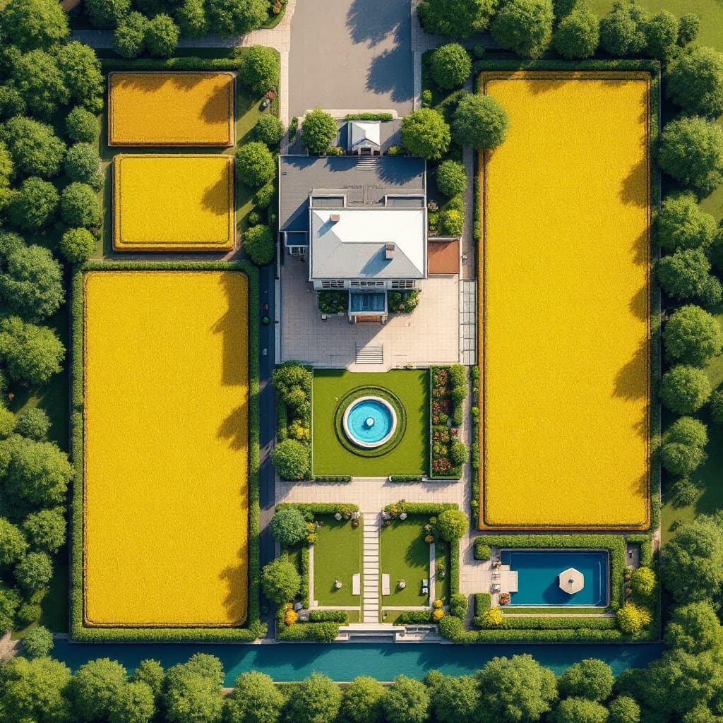 AI generated: **Precise Description of Your Image:**  
The estate is a rectangular plot viewed from above. A **str...