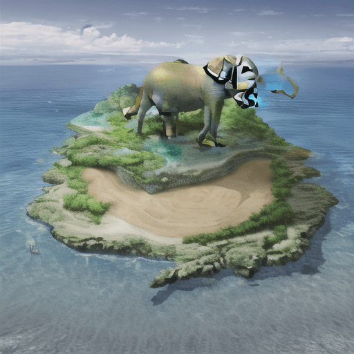 AI generated: a yellow elephant in a small island, landscape 4k /prefer remix