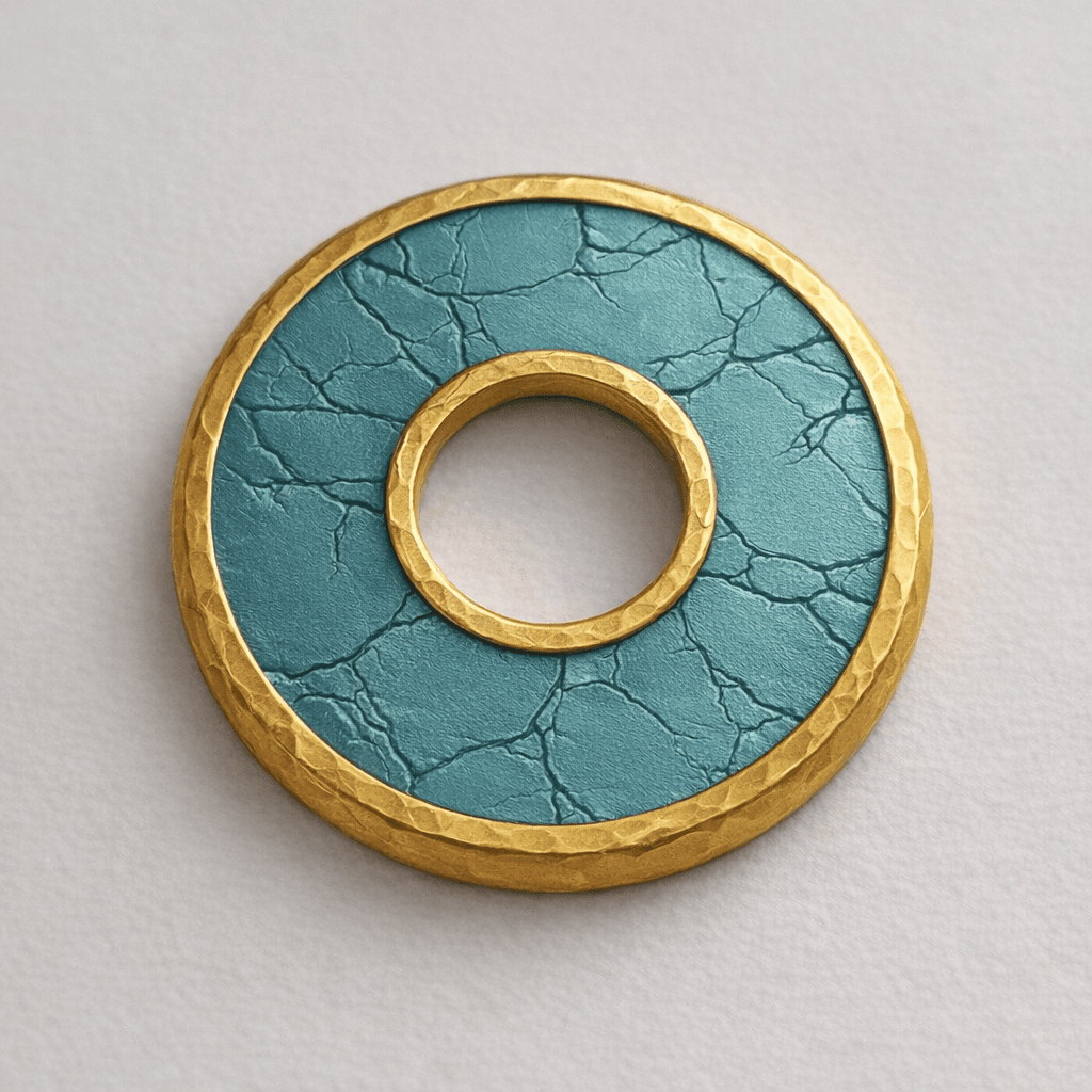 AI generated: a Teal coin with a Gold edge and a hole in the middle of it with the inner edge also having a gold e...