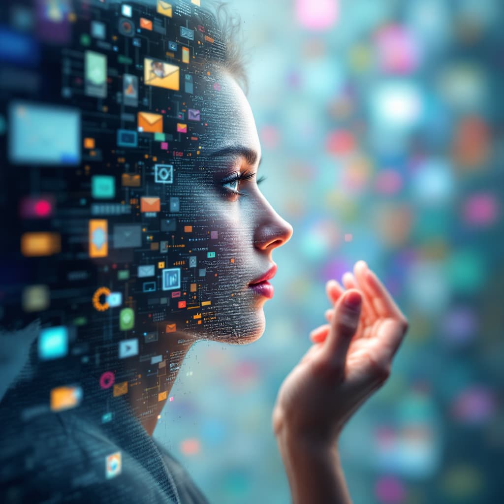 AI generated: Please create an image that represents the interaction between humans and the digital world. One par...