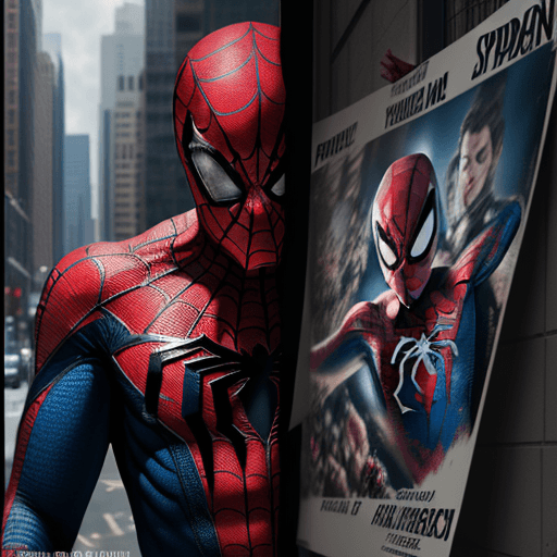 AI generated: SpiderMan movie poster, in the style of dynamic and exaggerated facial expressions, Panasonic Lumix ...