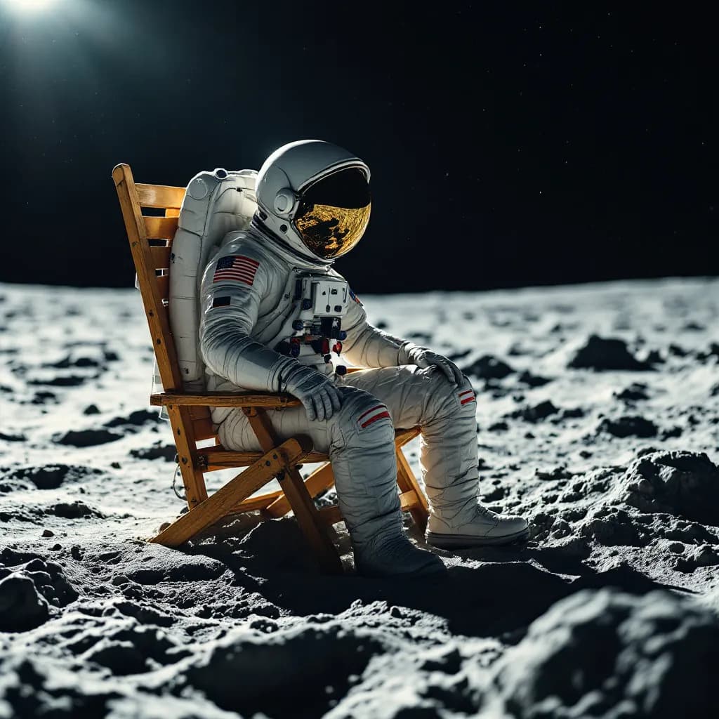 AI generated: Un astronauta sentado en una silla de playa, en la luna