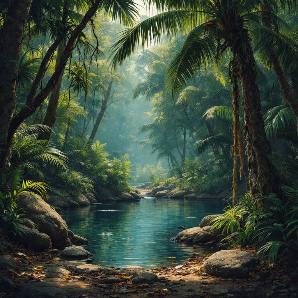 AI generated: indian gang mafia inside a deep jungle near a lake