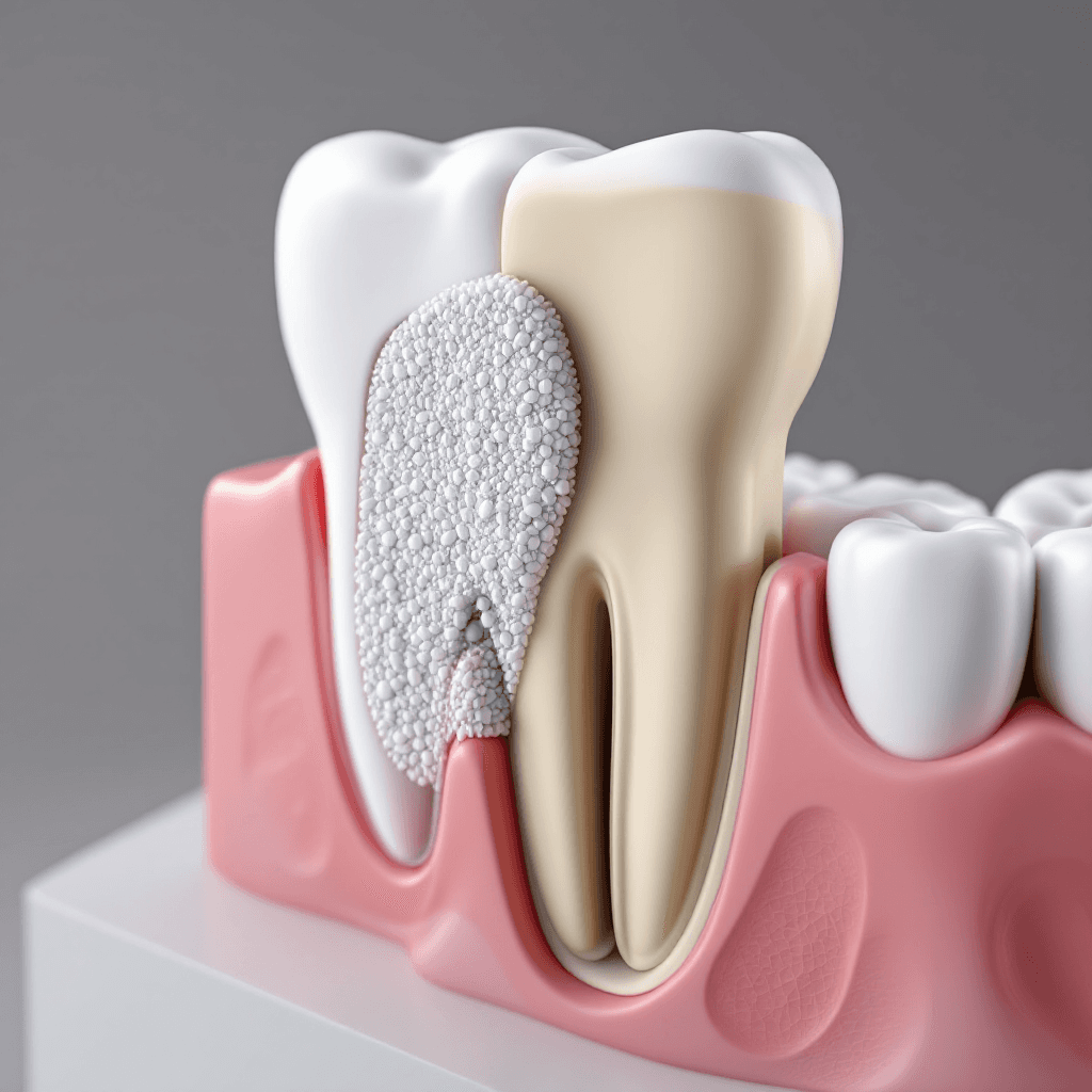 AI generated: A hyperrealistic 3D medical and educational image showing a bone regeneration procedure in the mandi...