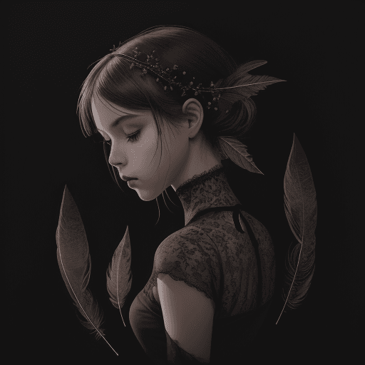AI generated: grunge, lace, ink strokes, grace, lots of detail,  bunches of rowanberries, girl, silhouette, feathe...