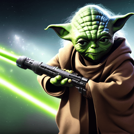 AI generated: Galaxy war, YODA in cosmos, 4k, 8k, light sword, many YODA, soldier YODA