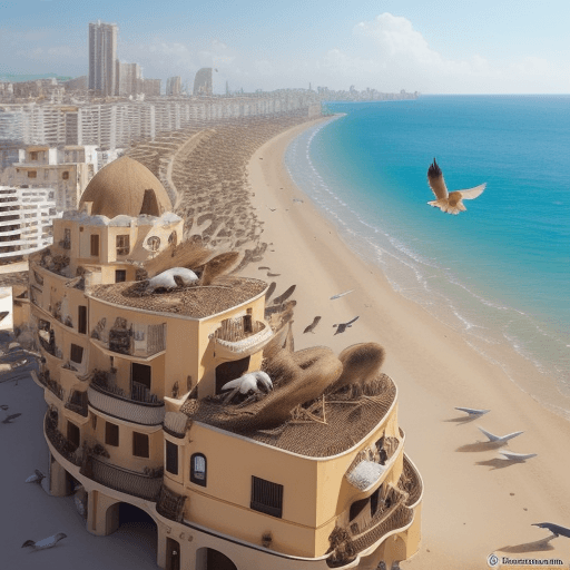 AI generated: Ciudad en la profundidad del mar, hay personas y animales conviviendo, hay edificios y casa hechas d...