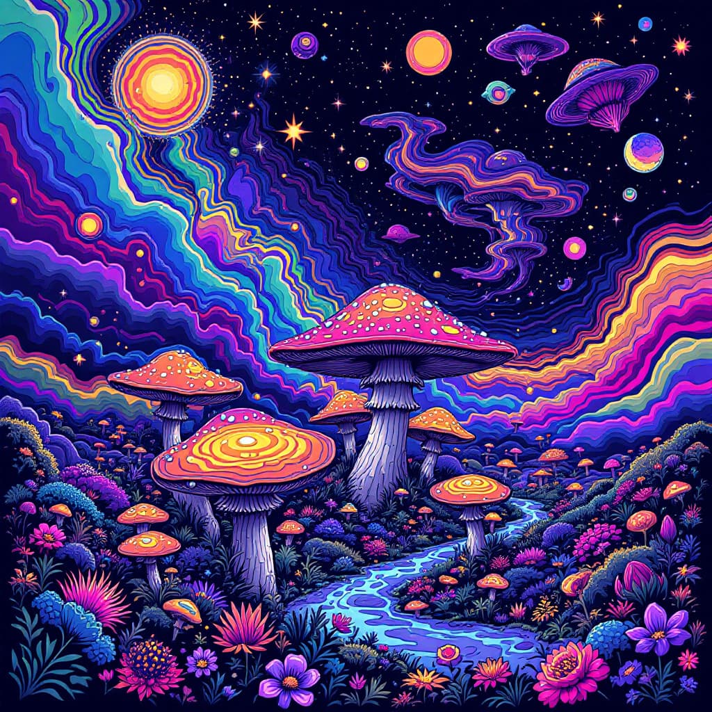 AI generated: acid trip, mushroom trip
