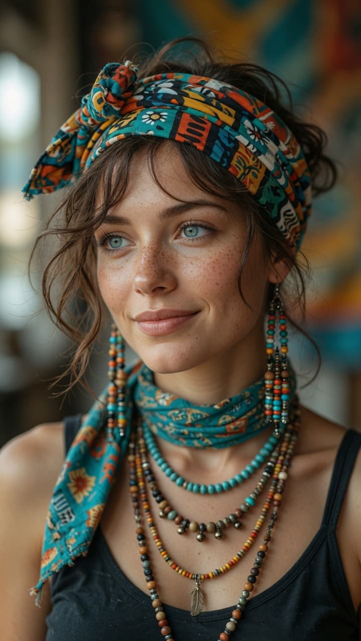 AI generated: Ultra-realistic fashion magazine portrait of a beautiful young woman with striking light blue-green ...