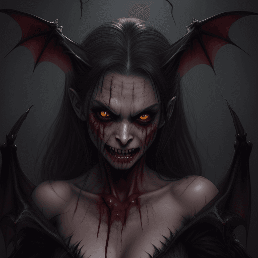 AI generated: A extremely detailed ((full-body:1.2)) portrait of a female vampire,  bloody face,  sharp vampire te...