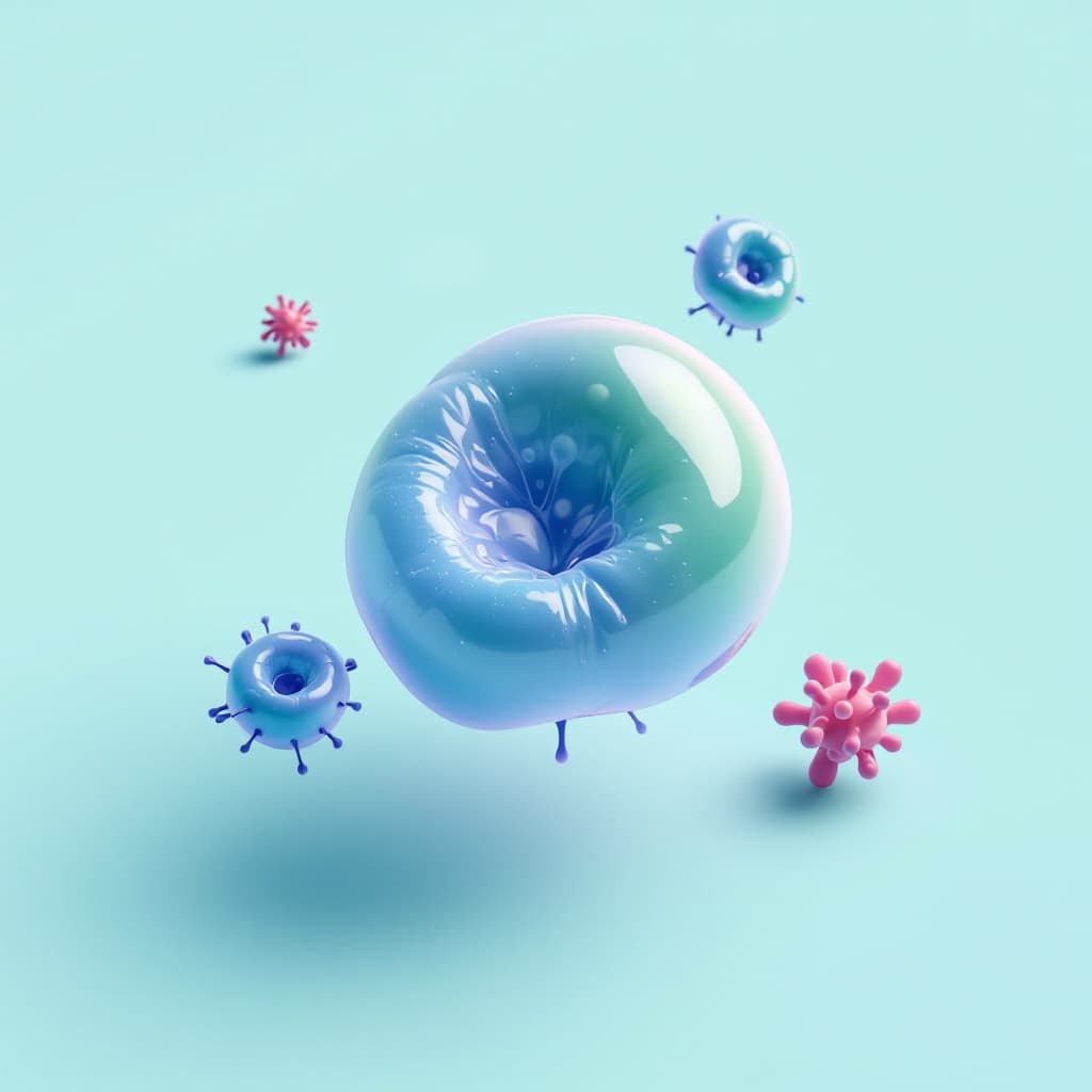 AI generated: 3D stylized healthy cells, teal and blue gradient, abstract, contemporary art, smooth plastic like t...