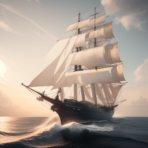 AI generated: Photo of a ultra realistic modern sailing ship, dramatic light, pale sunrise, cinematic lighting, ch...