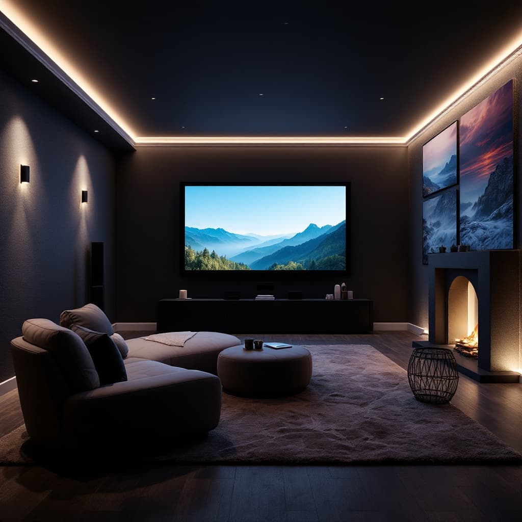 AI generated: create movie room with cgood ambiance light
