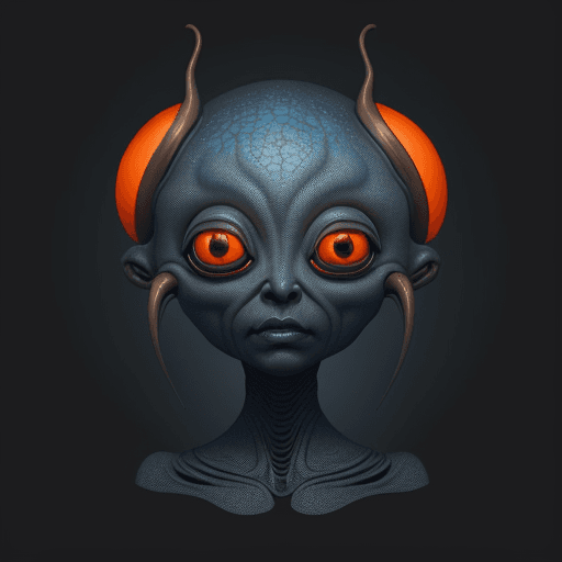 AI generated: 2d art of alien, in the style of textured illustrations, dark gray and bronze, online sculpture, nao...