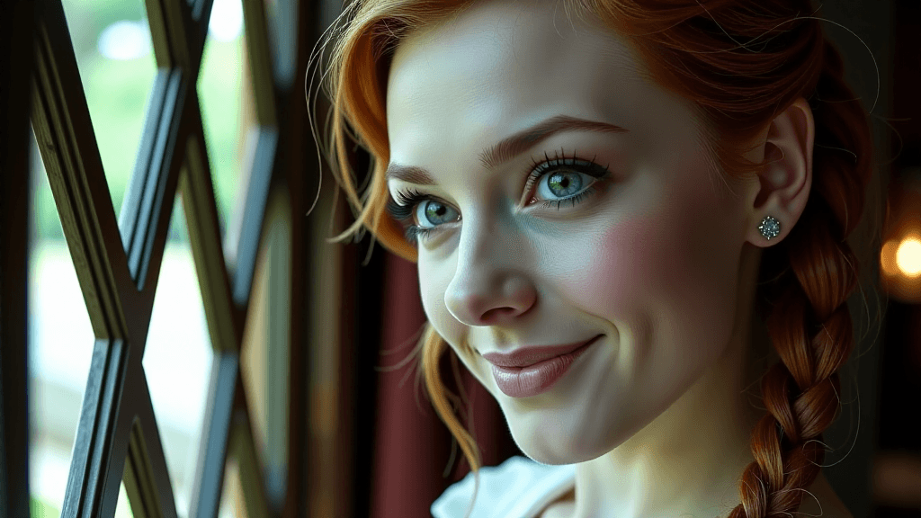 AI generated: cinematic film still, close-up on a rebellious princess's face, a mischievous smirk appears as she s...