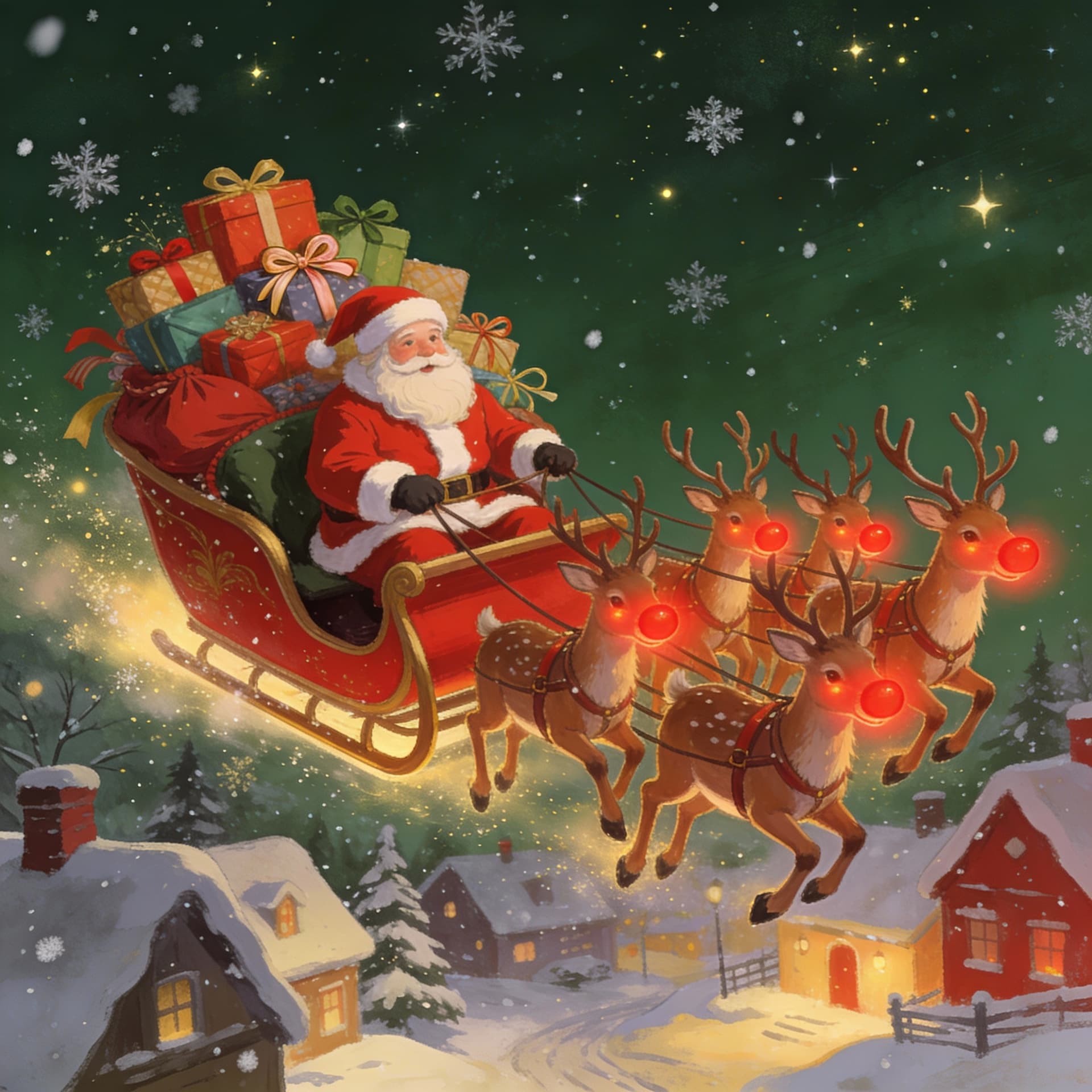 AI generated: Santa, reindeer, prezzies